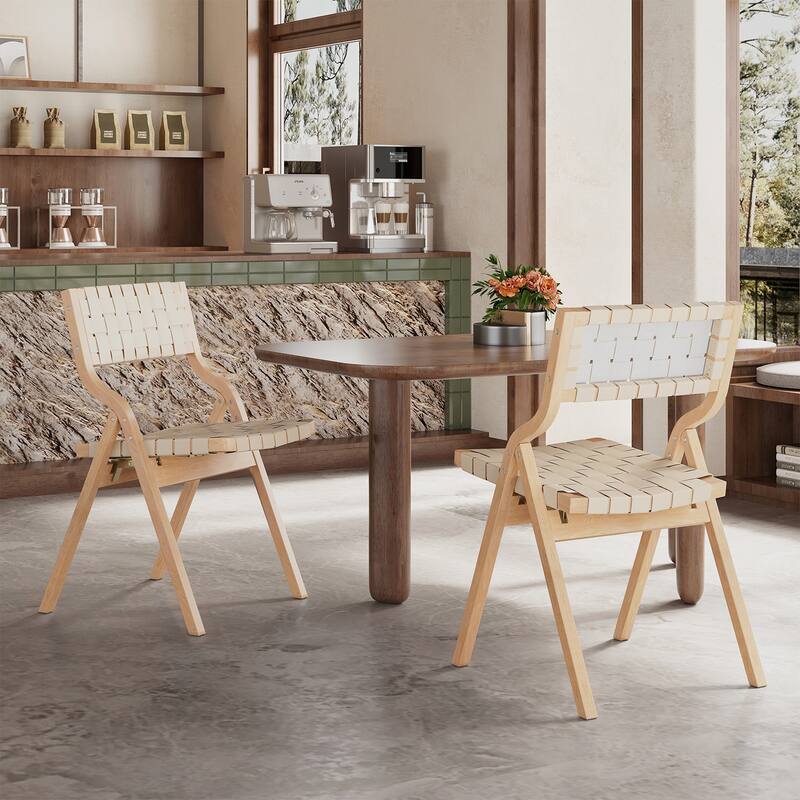 Wood Folding Chairs Set of 2, Wooden Indoor Stackable Dining Chairs for Kitchen & Dining Room Chair Woven Seat
