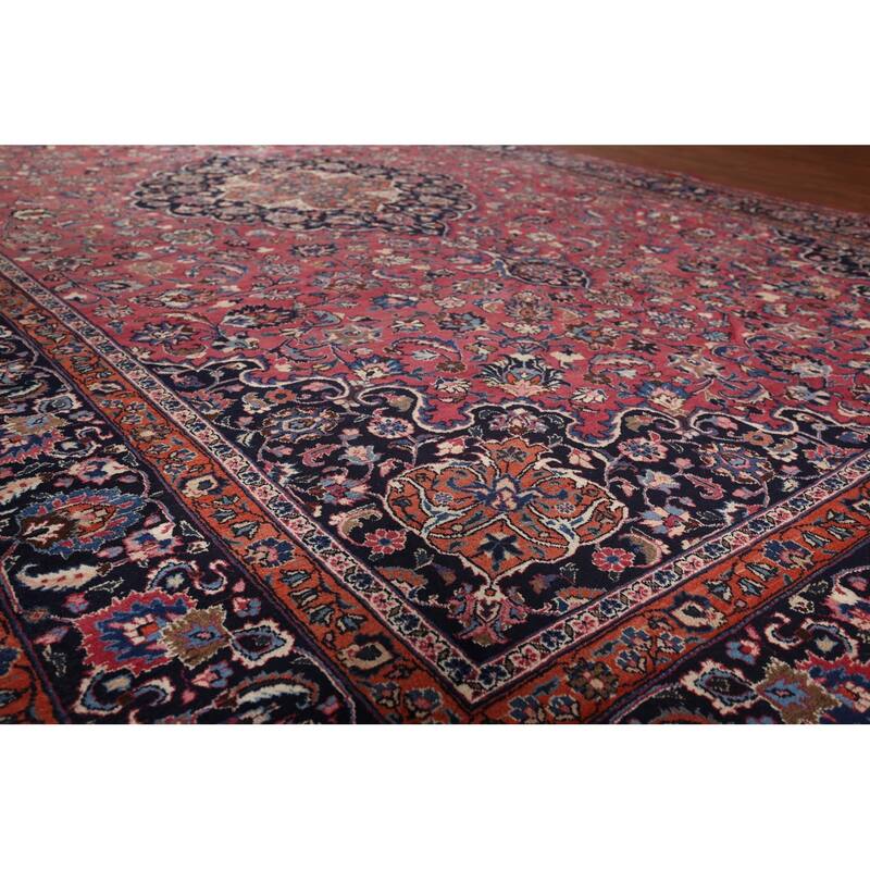 Traditional Mashad Persian Large Vintage Rug Handmade Wool Carpet - 10'0"x 16'6"
