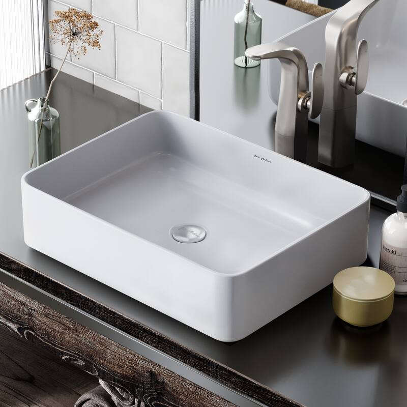Bastille Rectangle Ceramic Vessel Sink - 20.05" x 15.95" 4.3"