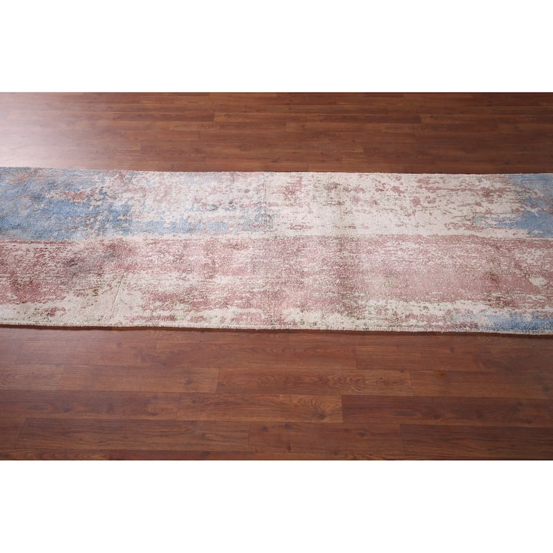 All-Over Abstract Indian Runner Rug Hand-Knotted Wool Carpet - 2'8"x 10'0"