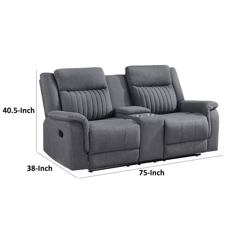 Lenny Manual Reclining Loveseat, Cup Holders, Gray Microfiber, 75 Inch
