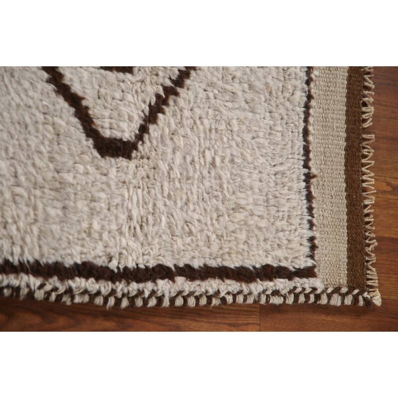 Geometric Beige Anatolian Runner Rug Handmade Wool Carpet - 3'1"x 10'4"