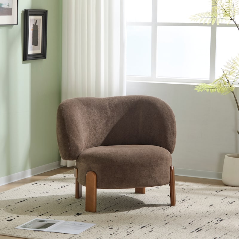Roomfitters Modern Wingback Armchair with Curved Backrest, Upholstered Accent Seating for Living Room Comfort - Dark Brown