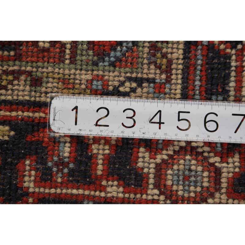 Geometric Heriz Serapi Oriental Rug Orange Handmade Wool Carpet - 4'0"x 5'10"