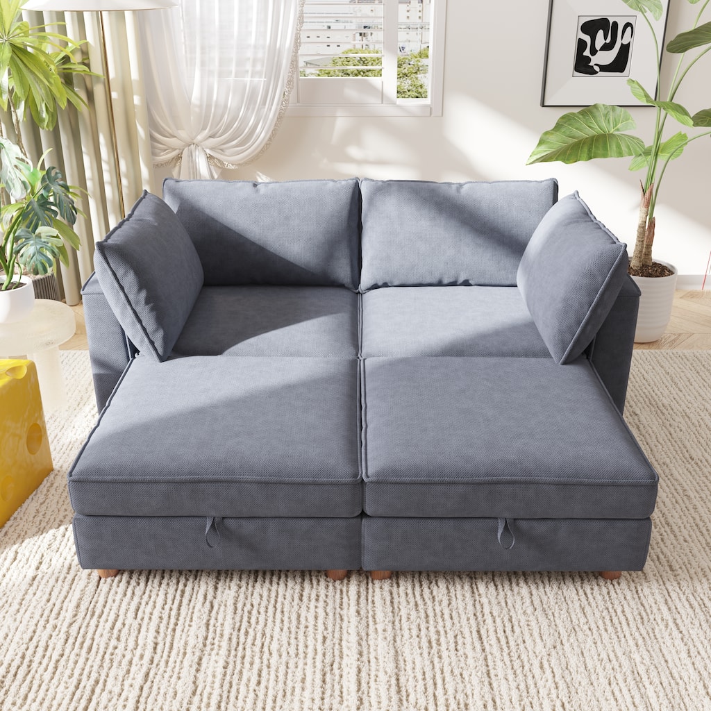 GDFStudio - Waterproof Fabric 93.7" Modular Sectional Sofa with Storage for Living Room