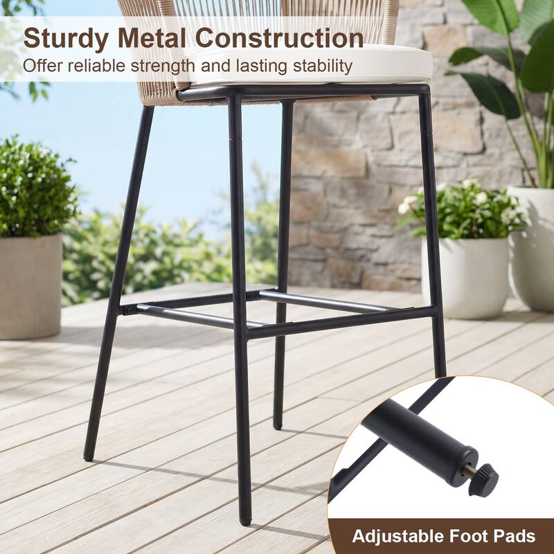 Gymax Outdoor Bar Stools Set of 2 w/Cushions & Backrests for Balcony