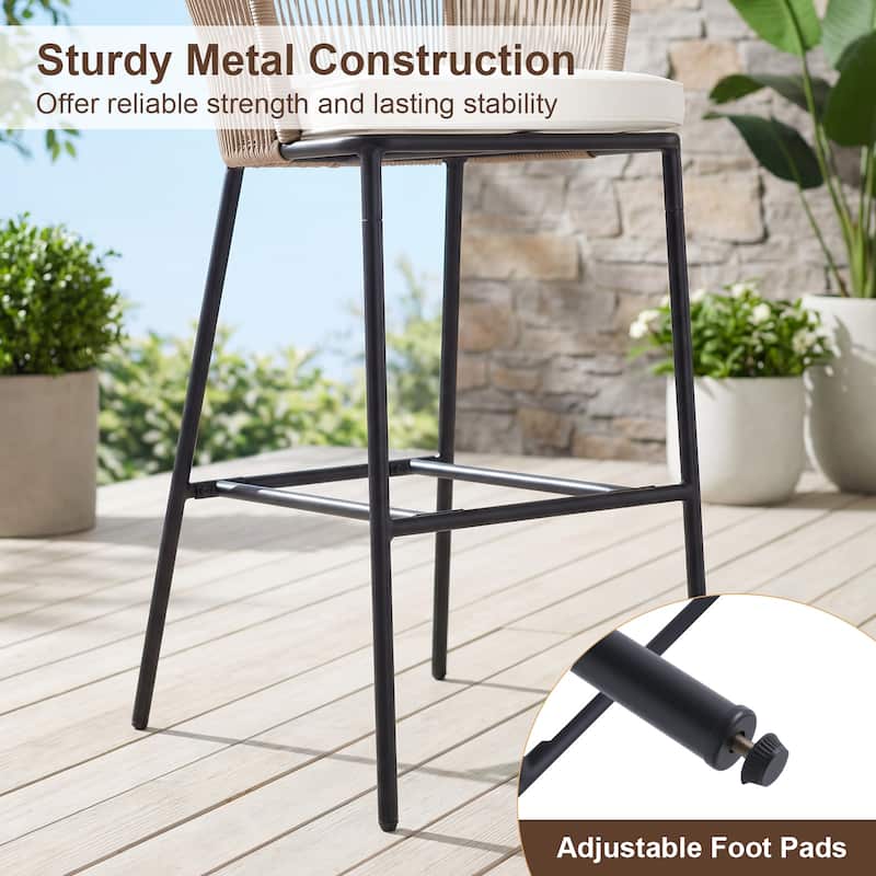 Gymax Outdoor Bar Stools Set of 4 w/Cushions & Backrests for Balcony