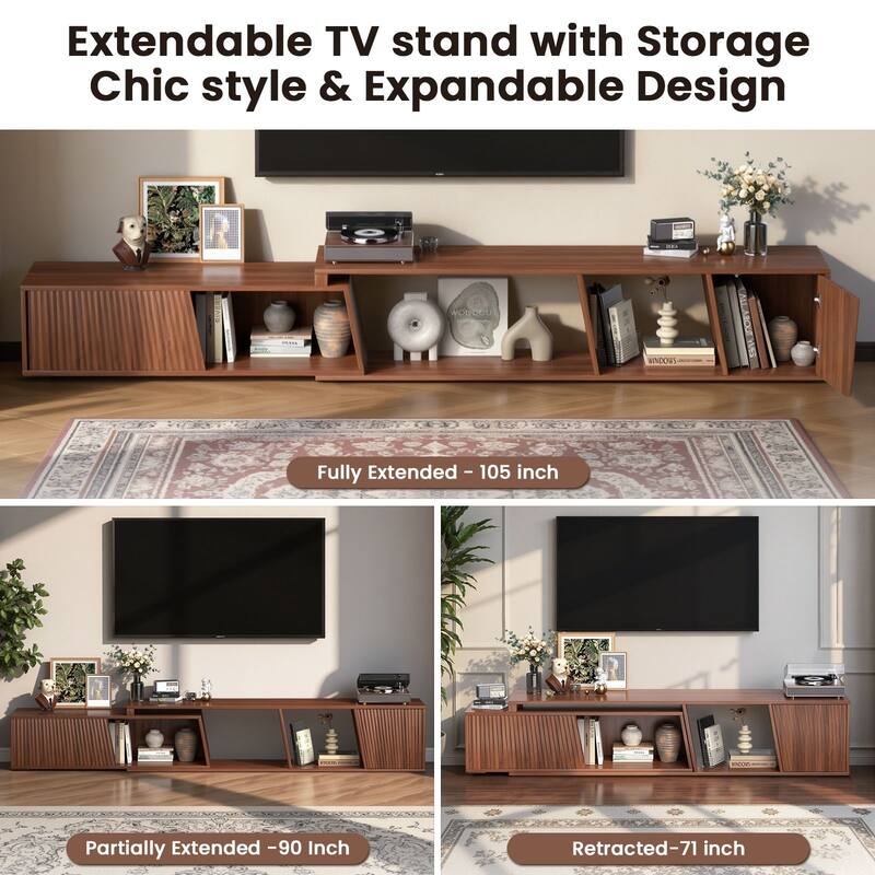 Meyreso Modern Extendable TV Stand with Drawers, Adjustable 71-106 Inch Media Console