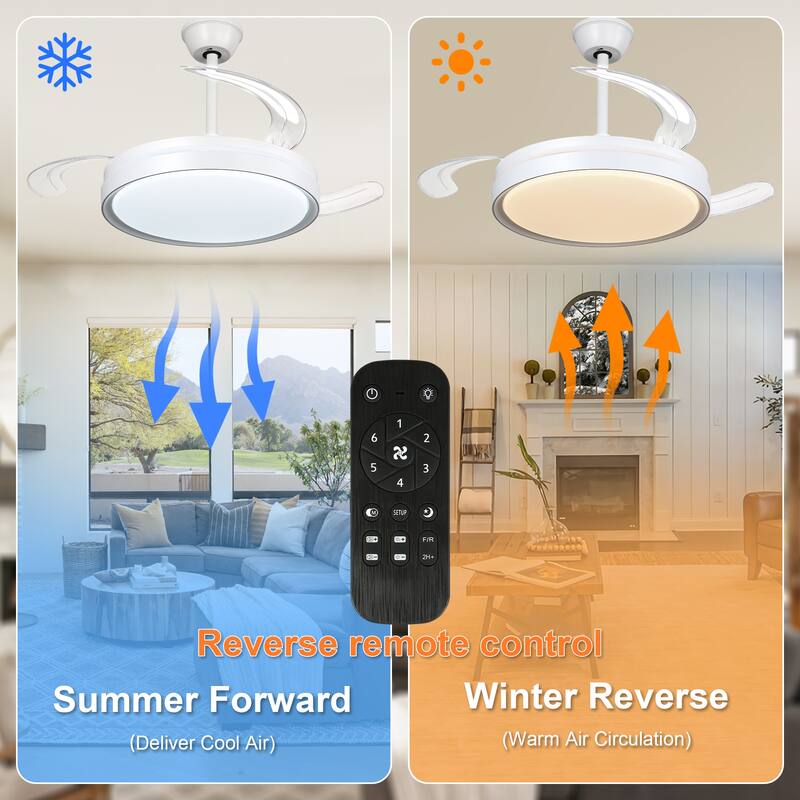 Cusp Barn 42 Inch Retractable Ceiling Fan with Lights, Modern Silent DC Motor 6 Speeds Chandelier Ceiling Fan for Bedroom