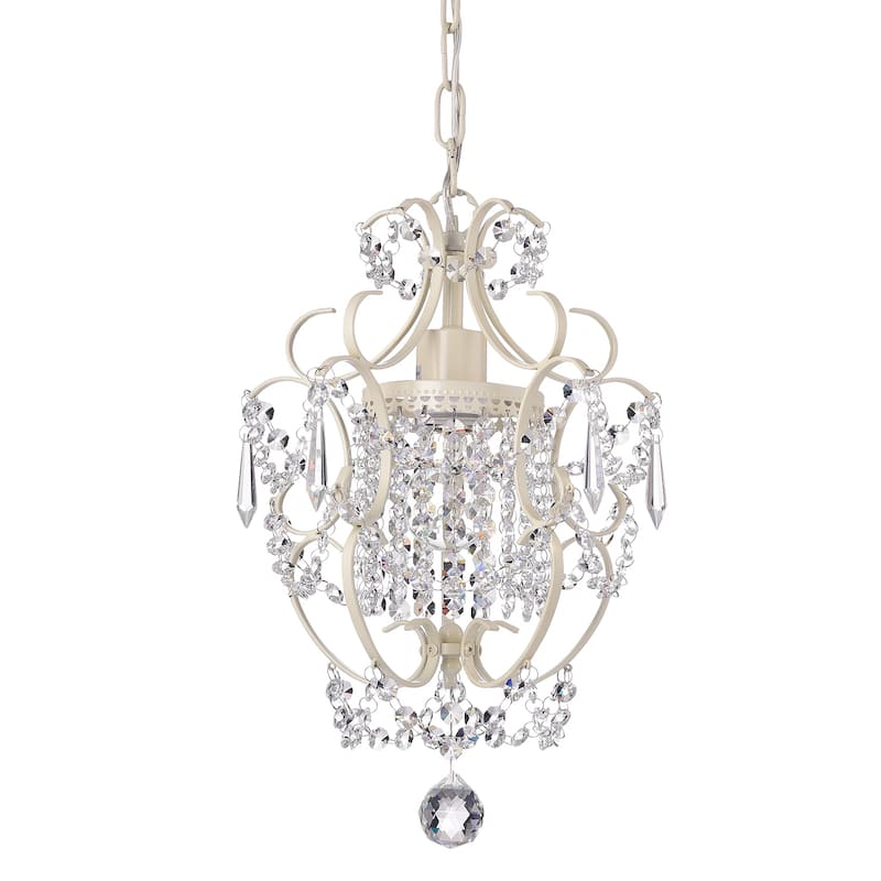 White Finish 1-Light Glam Mini Pendant with Crystal