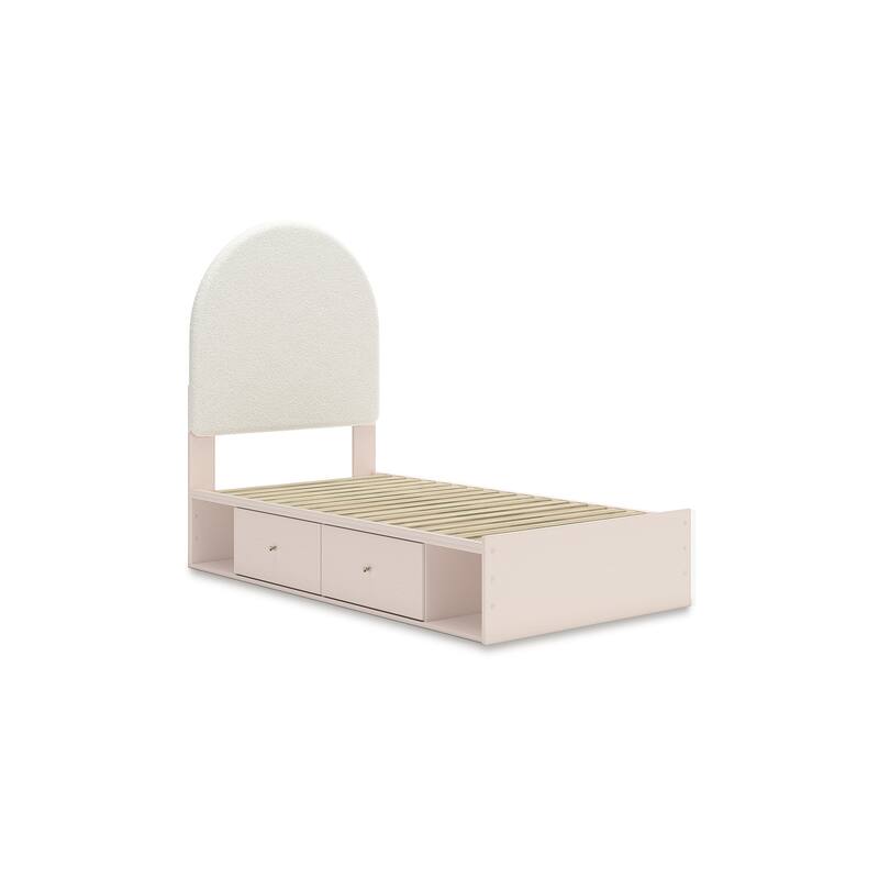 Signature Design by Ashley Wistenpine Pink/Cream Twin Upholstered Panel Platform Bed with Storage