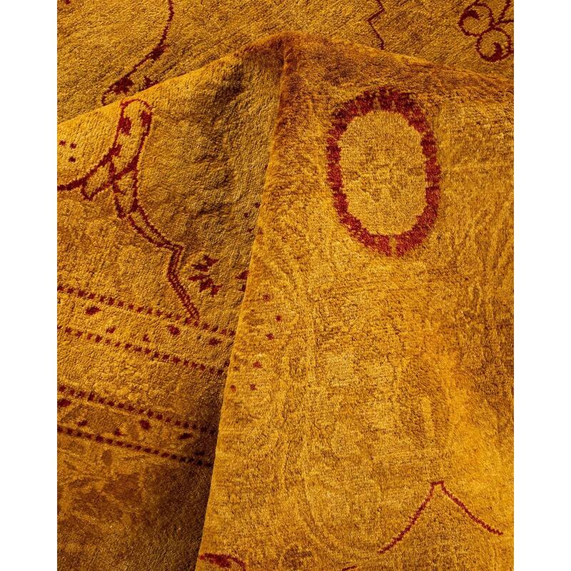 Overton Hand Knotted Wool Vintage Inspired Modern Contemporary Overdyed Gold Area Rug - 6' 2" x 12' 7"