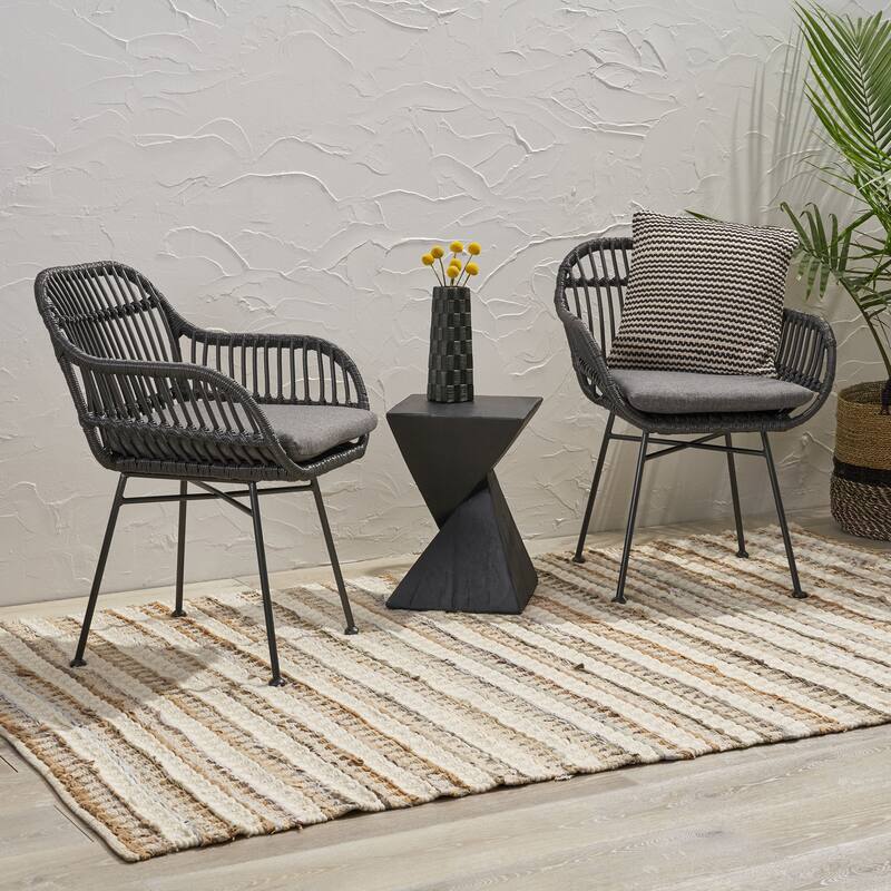 Roomfitters Curved Rattan Outdoor Chairs with Cushions, Set of 2 for Patio or Balcony Lounge - Grey