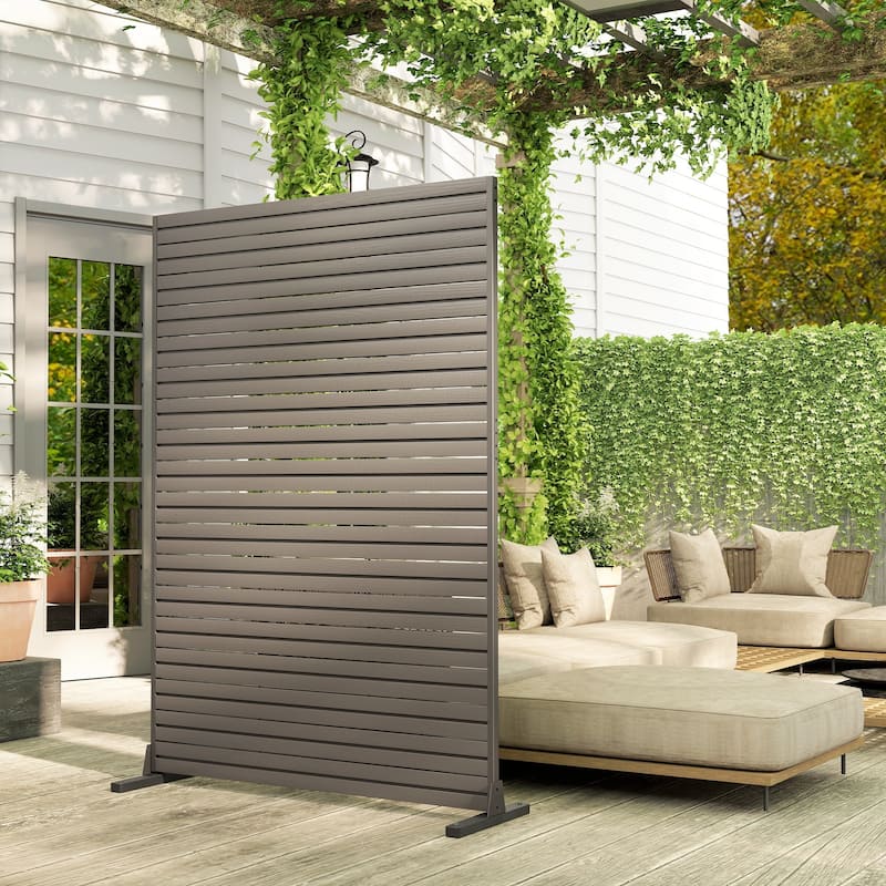 Outsunny HDPE Outdoor Privacy Screen, 47.2"W x 68.5"H Decorative Privacy Fence Screen with Stand and 6 Panels