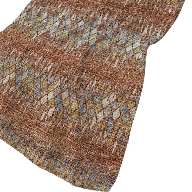 HomeRoots 50" X 70" Cinnamon Gold And Blue Geometric Polyester Woven Plush Throw Blanket