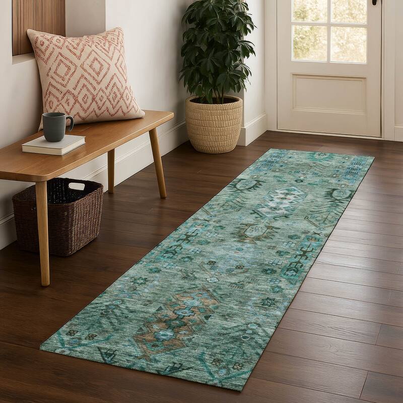 Premium Washable Super Soft Traditional Karachi Mayfield Rug - Green - 2'3" x 7'6"