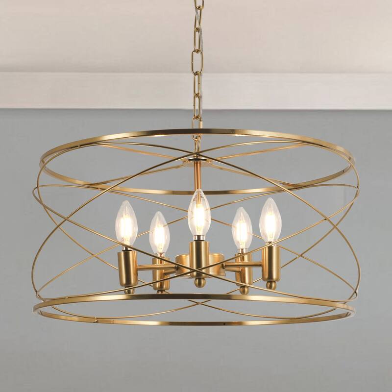 CurveCurio 20" Modern Brass Chandelier w 6 Lights, 70 inch Adjustable Hanging Chain for Dinging Table, Bedroom and Foyer - 20" * 20" * 15" - Brass