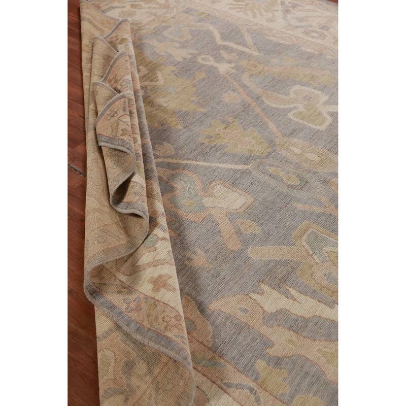 Hand Knotted Oriental 100% Wool Carpet Transitional All-Over Greys & Charcoal Oushak Area Rug - 11' 10'' X 9' 1''