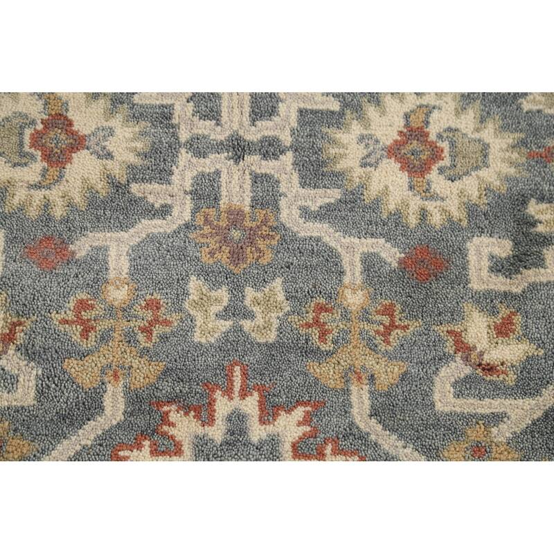 Gray Geometric Oushak Indian Accent Rug Hand-Knotted Wool Carpet - 3'1"x 5'4"