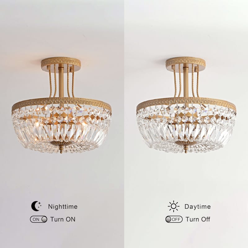 Jessica Crystal Basket 3-light Semi-Flush Mount Chandelier