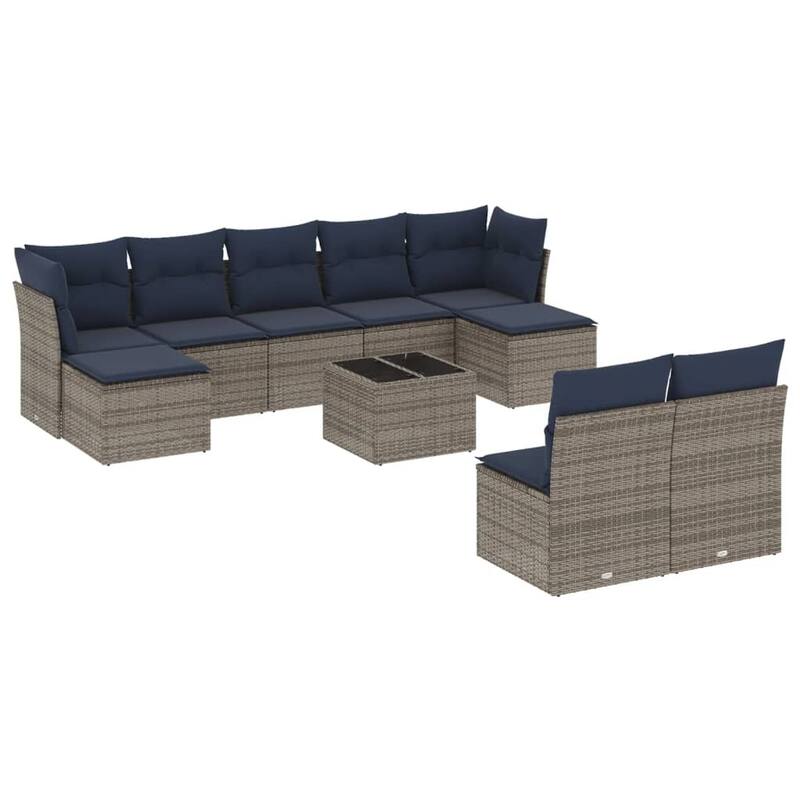vidaXL 9/10 Piece Patio Sofa Set with Cushions Black/Brown/Gray Poly Rattan - 21.7 x 24.4 x 27.2