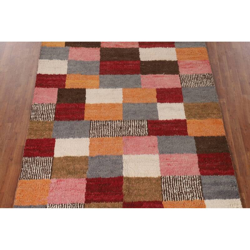 Checkered Moroccan Oriental Area Rug Handmade Geometric Wool Carpet - 5'10" x 9'7"