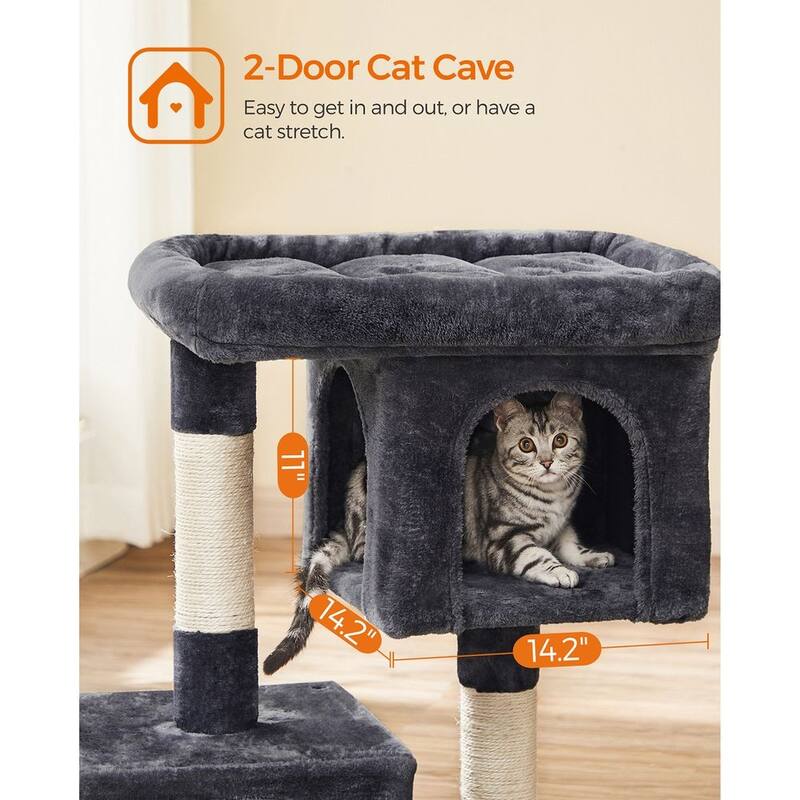 Plush Multi-Level Cat Tower with 2 Spacious Cat Caves and Scratching Posts
