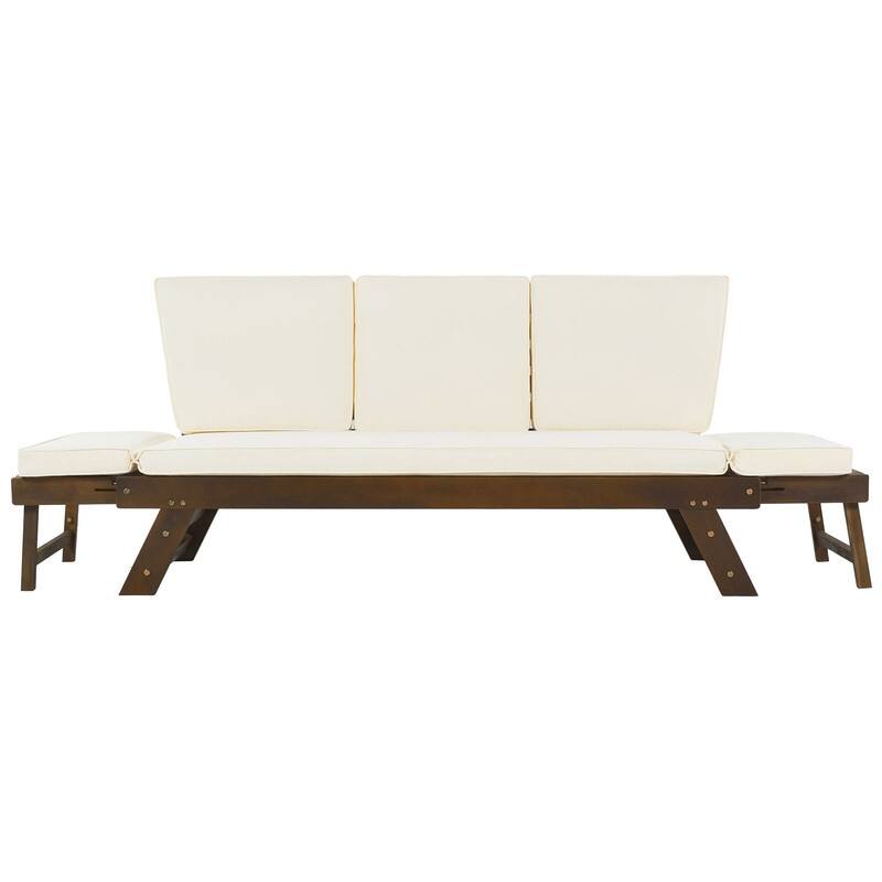 Adjustable Outdoor Daybed: Stylish Wooden Chaise Lounge With Plush Cushions, Optimized For Small-Space Relaxation