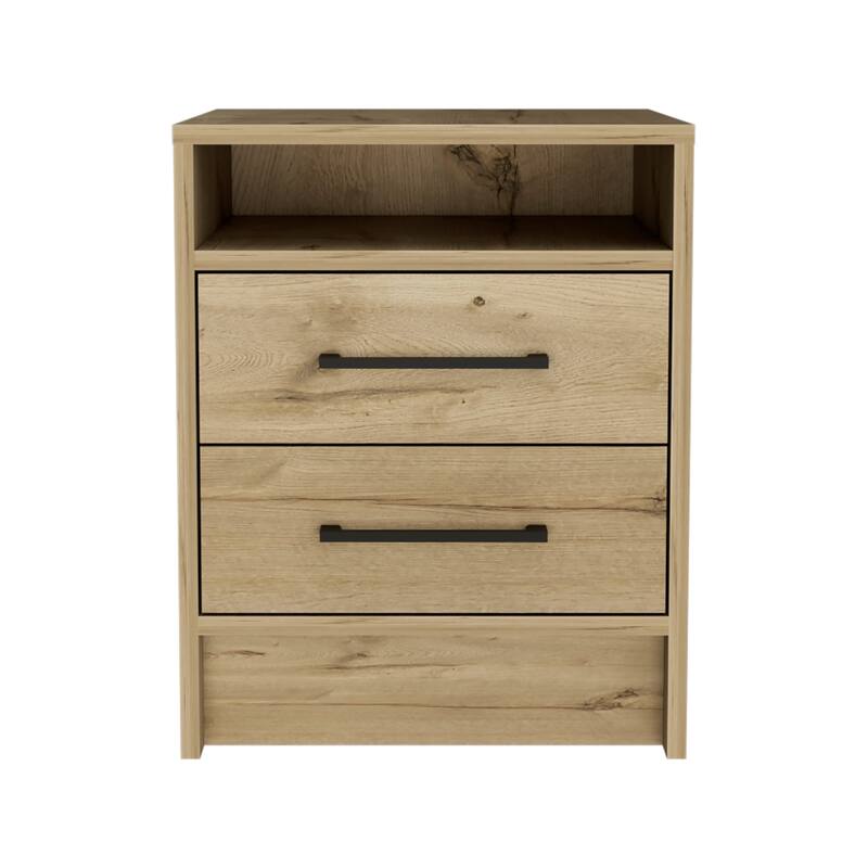 TUHOME Eter 2-Drawer Nightstand End Table with Metal Handles and Open Shelf