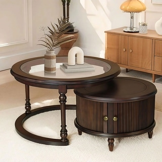Modern Nesting Coffee Table Set with Glass and Solid Wood Frame - Bed ...