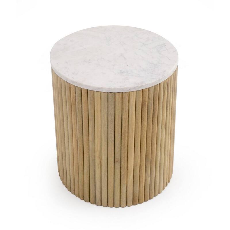 16 in. White and Brown Round Wood End Table, Sturdy Build End Side Table for Living Rooms