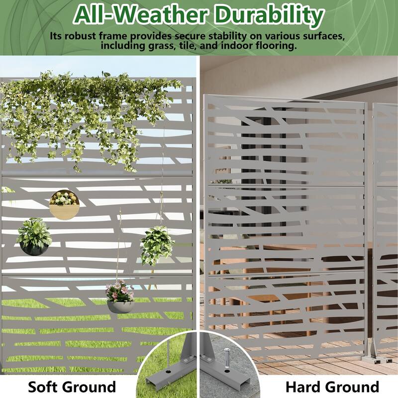 Metal Privacy Screen Fence Panel with Stylish Pattern Set of 2