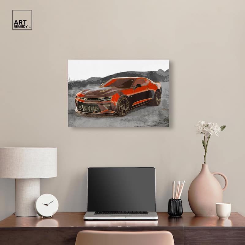 Red Sports Car Canvas by Art Remedy, Gallery Wrapped
