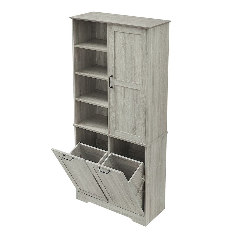 Bathroom Cabinet with Doors and Drawers,Tilt-Out Laundry Hamper,Multiple Space,Freestanding Style,Open Shelve, Adjustable Shelf