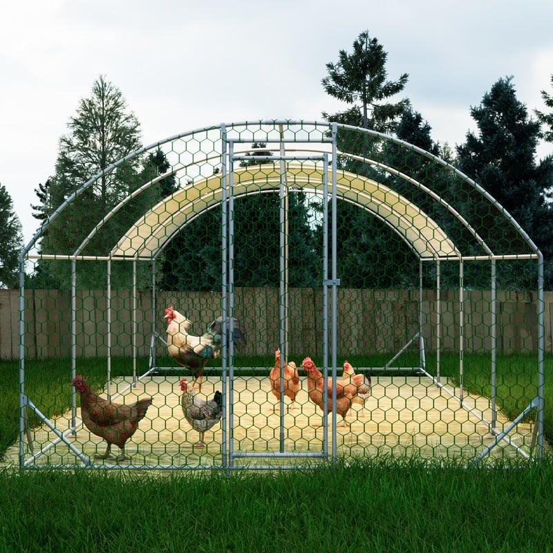 Large Walk-In Metal Chicken Coop – Dome-Shaped Poultry Run with Waterproof & UV-Resistant Cover, Heavy-Duty 1" Tube Frame .