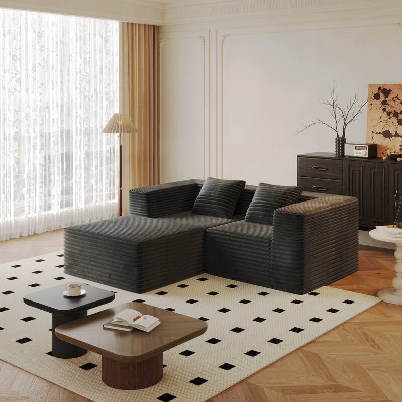 77.17" Sectional Couches for Living Room, Boneless L Shaped Cloud Couch with Ottoman, Modern Corduroy Deep Seat Floor Sofa - Grey