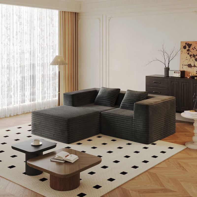 Modular Sectional 2-Seat Couches for Living Room, Compression Sofa, Floor Boneless Upholstered Couches, No Assembly