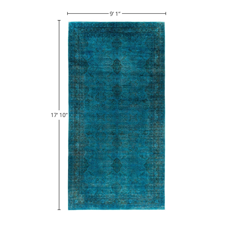 Overdyed, One-of-a-Kind Hand-Knotted Area Rug - Blue - 9' 1" x 17' 10"