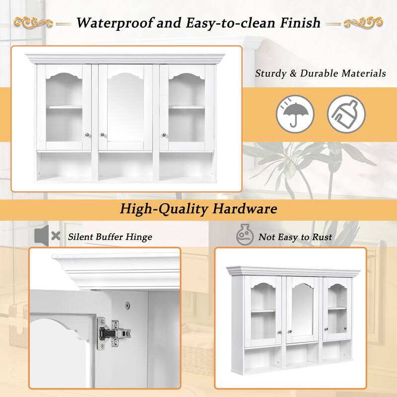 Roomfitters 47" Wall Cabinet with Mirror, 3 Adjustable Shelves and Open Compartments, Over Toilet Bathroom Storage, White