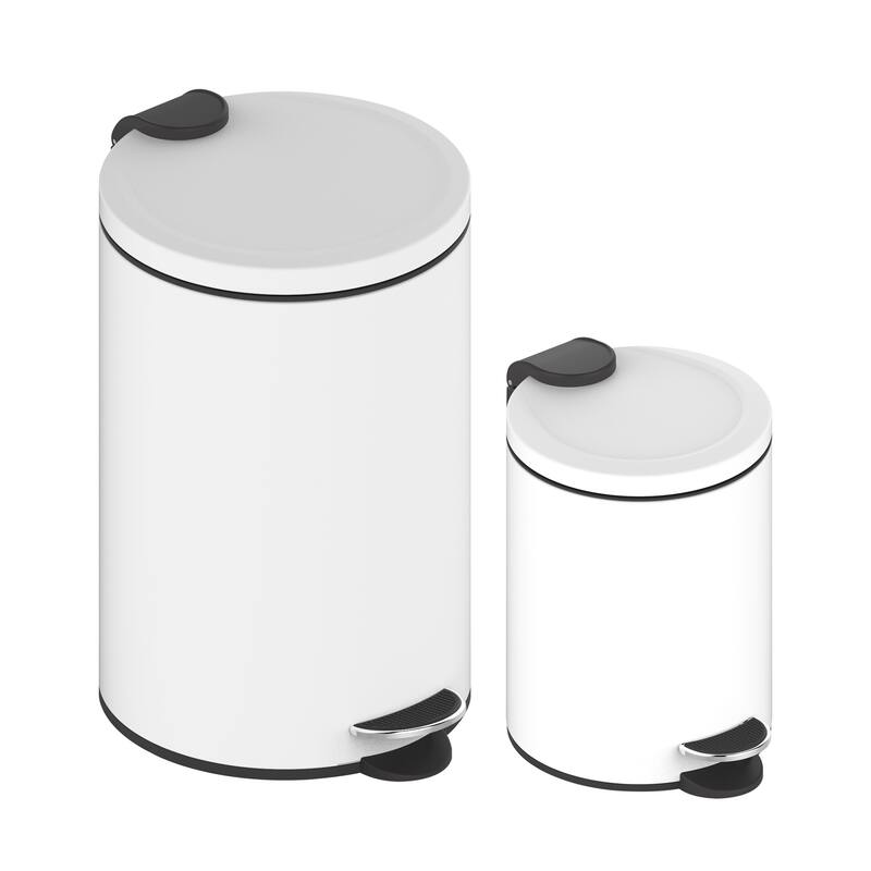 Innovaze 3.2 Gal./12-Liter and 0.8 Gal./3 Liter Stylish Round Step-on Trash Can Set - White