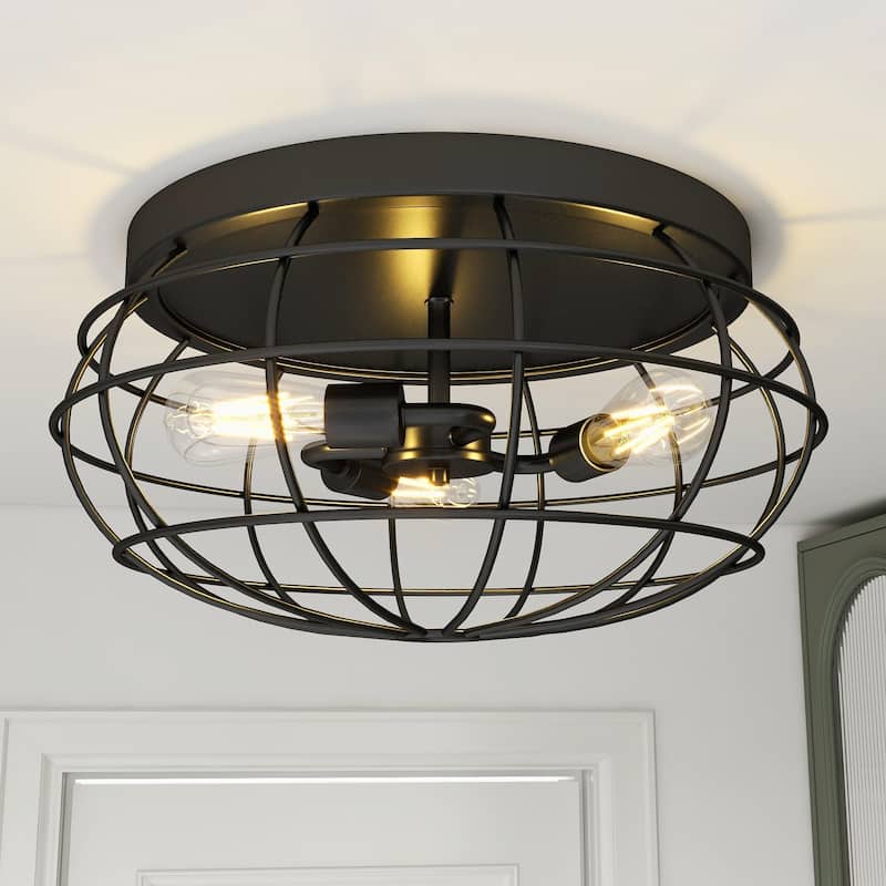 Industrial 3 Light Ceiling Flush Mount Light Brushed Bronze