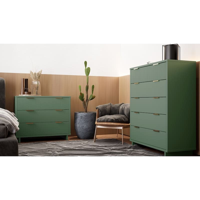 Manhattan Comfort 2-Piece Granville Modern Solid Wood Tall Chest and Standard Dresser Set - Sage Green