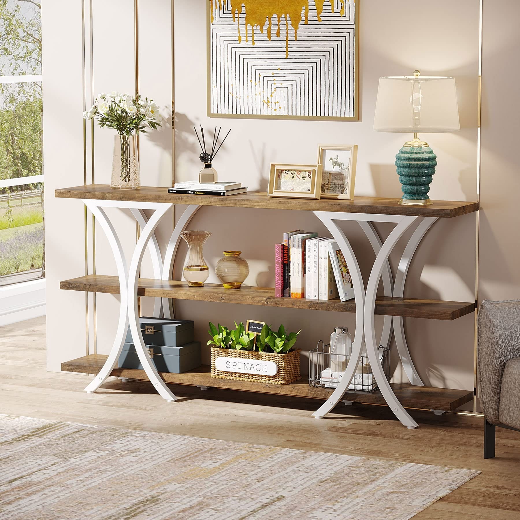 70.8 Inch Narrow Console Table Long Sofa Table Entry Table with 3 Tier Storage Shelves for Entryway Hallway Living Room