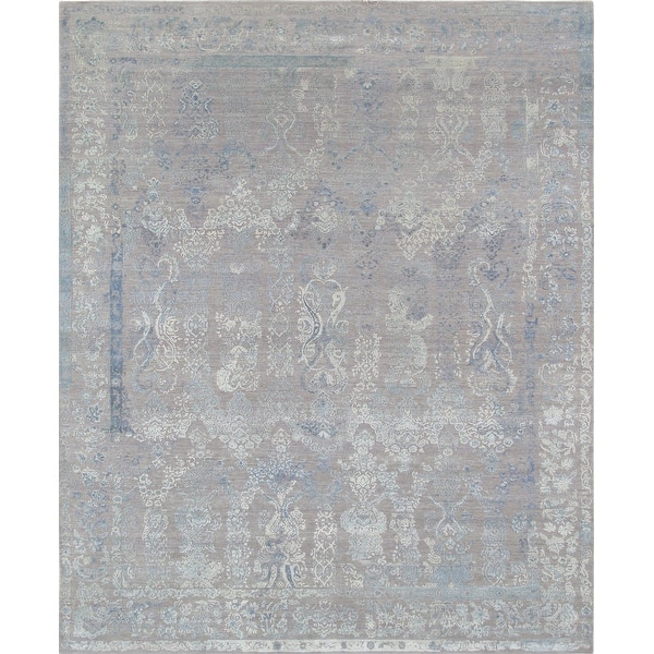 slide 1 of 2, Pasargad Home Transitional Collection Hand-Knotted Silk & Wool Rug - 8' x 10' 8' x 10' - Grey