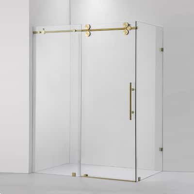 Villena 60" W x 78" H Single Sliding Shower Enclosure,Brushed Gold - 60 inches