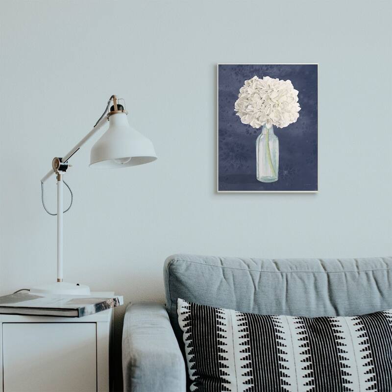 Stupell White Floral Bouquet in Bottle Blue Painting Wood Wall Art