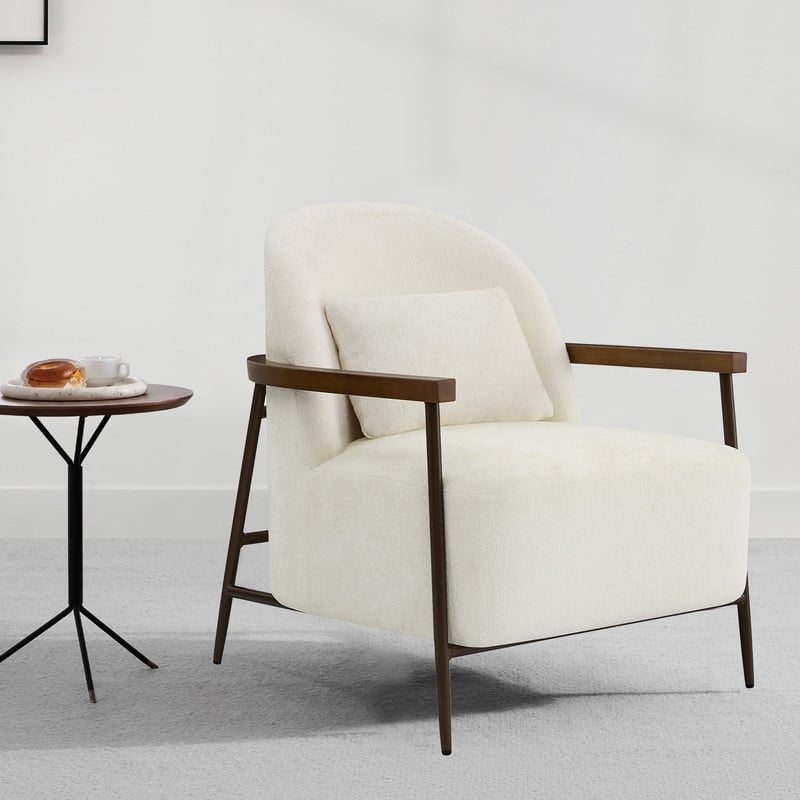 Spruce & Spring Anthony Modern Upholstered Faux Sherpa Chair with Wood Arms&Metal Legs