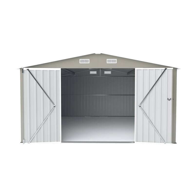 Campcraft Outdoor Storage Shed 10×14 FT with 3 Lockable Doors,4 Air Vents & Sloped Roof,Utility Tool Shed