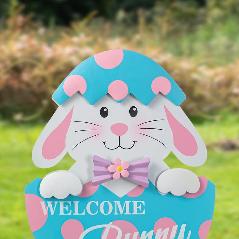 Glitzhome Easter Metal Bunny Chick Egg Yard Stakes Wall Decor Indoor Outdoor - 24"