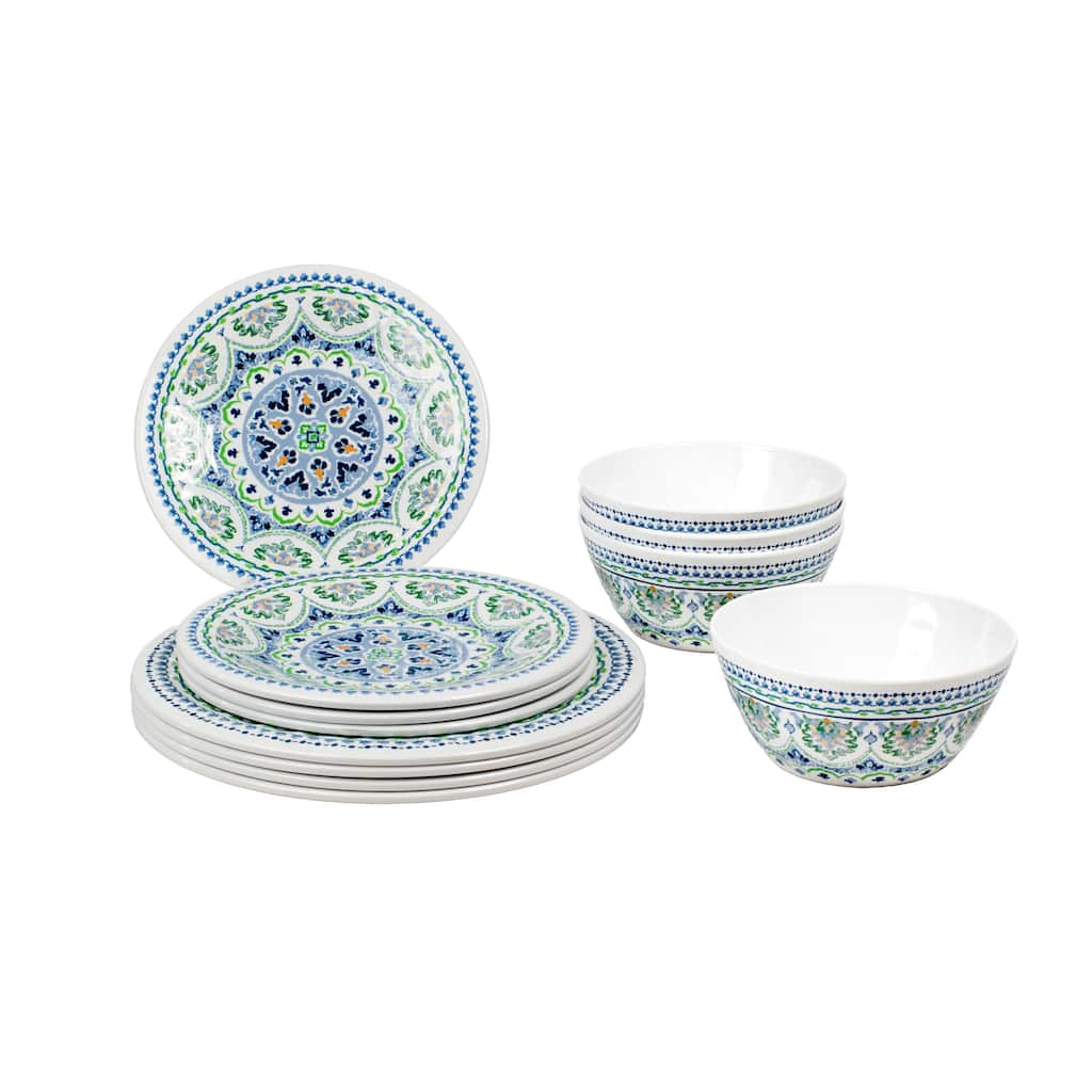 Abode Homewares by TarHong Blue Fontana 12pc Melamine Dinnerware Set